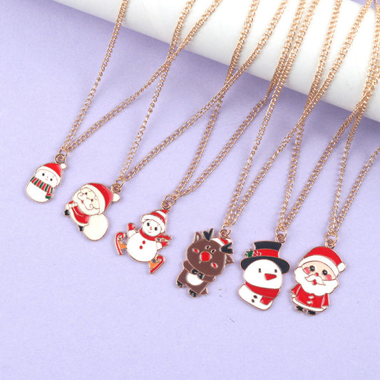 Cute Christmas Necklace- Santa Claus, Snowman, Elk Pendant Necklace Jewelry For Women