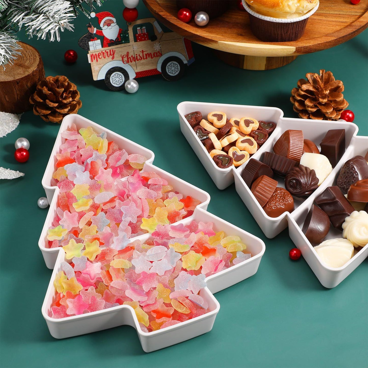 Christmas Tree Shaped Fruit Platter Creative Plates Storage Box Dried Fruit Snack Plates Divided Candy Dessert Plate Container