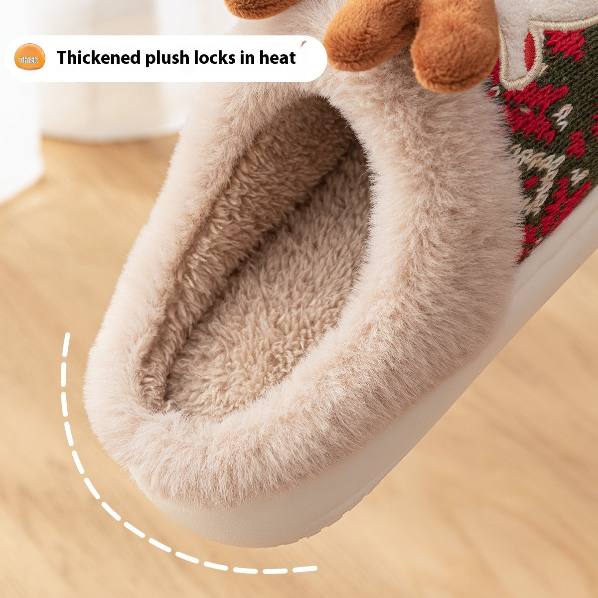 Cute Christmas Elk Fuzzy Plush Non-slip Slippers for Men/Women