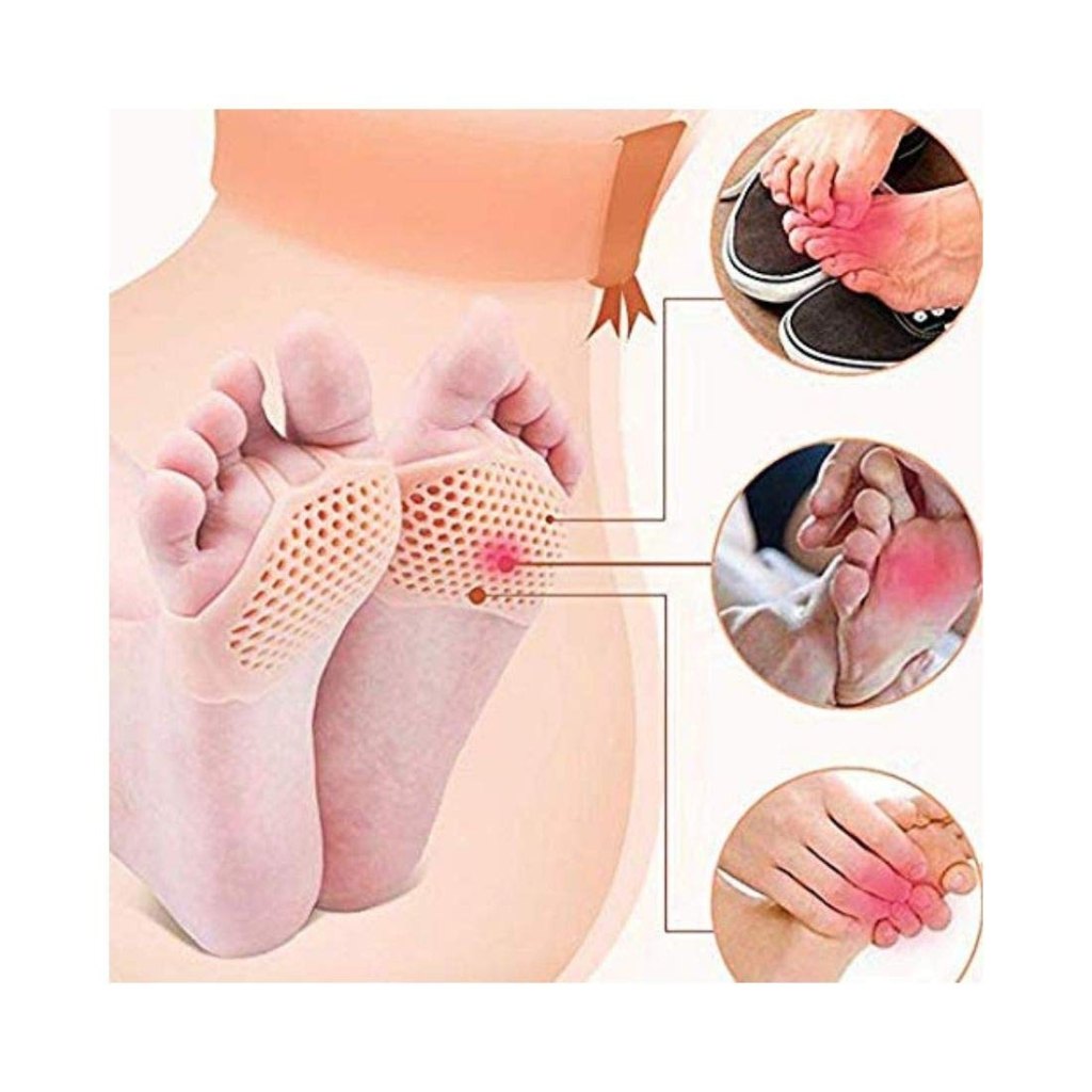 Silicone Gel Half Toe Sleeve Anti-Skid Forefoot Soft Pads for Pain Relief heel front socks silicone Heel Protector foot Gel Socks for Repair Dry Cracked Skins (Free Size)