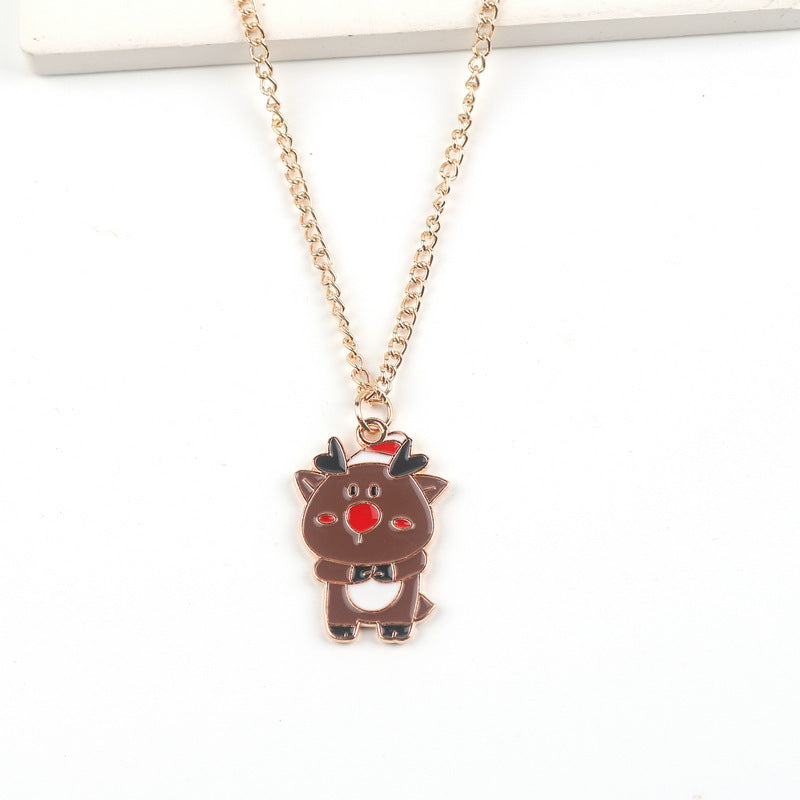 Cute Christmas Necklace- Santa Claus, Snowman, Elk Pendant Necklace Jewelry For Women